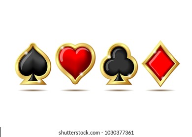 Suit of playing cards. Vector illustration 3d symbols isolated on white background