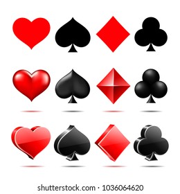 Suit of playing cards. Vector illustration 3d symbols isolated on white background