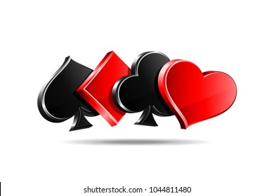 Suit of playing cards. Vector illustration 3d symbols isolated on white background