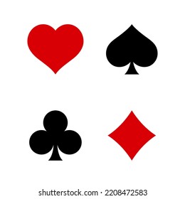 Juego de cartas. Símbolos de ilustración vectorial aislados en el fondo blanco. Jugar palos de cartas aislados en fondo blanco. 
Espada, diamante, corazón y club.