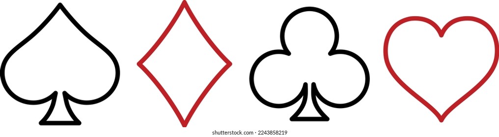 Suit of playing cards. Vector illustration symbols isolated on white background. Playing card suits isolated on white background. Spade, diamond, heart and club.
