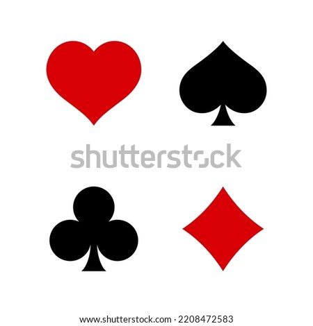 Suit of playing cards. Vector illustration symbols isolated on white background. Playing card suits isolated on white background. 
Spade, diamond, heart and club.