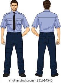 The suit for the security guard consists of a shirt and trousers