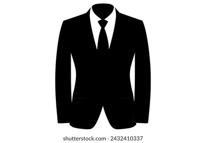 Silueta del traje, blazer de los hombres o símbolo de la chaqueta icono de silueta simple en el fondo
