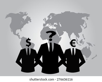 Suit silhouettes with world map