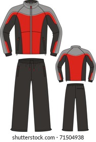 The suit sports consists of a jacket and trousers