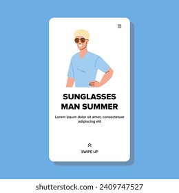 suit sunglasses man summer vector. handsome beach, glasses fashion, smile sunglass suit sunglasses man summer web flat cartoon illustration