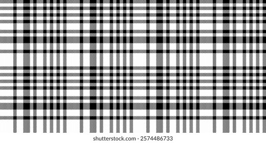 Suit textile check seamless, elegant plaid pattern background. Close-up vector texture fabric tartan in white and black colors.