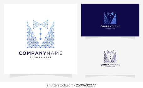 Suit tie with dot lines connection icons symbols. Abstract vector of businessman graphic gentleman logo design inspiration.	

