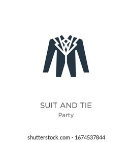 Vector de icono de tracción y corbata. Icono de traje plano y corbata de la colección de fiestas aislado en fondo blanco. La ilustración vectorial se puede utilizar para diseño gráfico web y móvil, logotipo, eps10