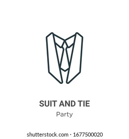 Suit and tie outline vector icon. Thin line black suit and tie icon, flat vector simple element illustration from editable party concept isolated stroke on white background