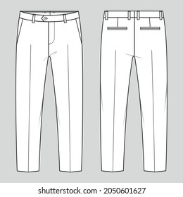 Suit Trousers. Men's Office Wear. Vector Technical Sketch. Mockup Template.