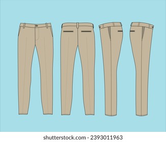 Suit trousers. Men's office wear. Vector technical sketch. Mockup template.