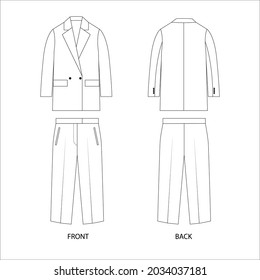  
Suit vector drawing. Costume vector illustration. Double-breasted jacket. Straight Pants Suit. Trousers and Blazer  vector template. illustration of a suit.
