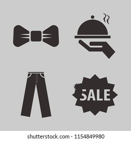 suit vector icons set. with black bow tie, trousers, sale and tray hand in set