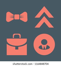 suit vector icons set. with black bow tie, briefcase, up arrow and businessman in set