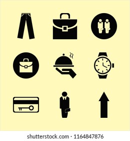 suit vector icons set. with businessman, key card, briefcase and trousers in set