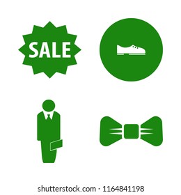 suit vector icons set. with men shoes, sale, black bow tie and businessman in set