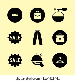 suit vector icons set. with sale, trousers, briefcase and men shoes in set