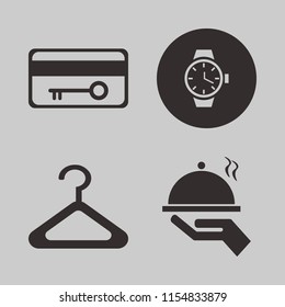 suit vector icons set. with tray hand, key card, watch and hanger in set