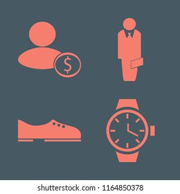 suit vector icons set. with watch, men shoes and businessman in set
