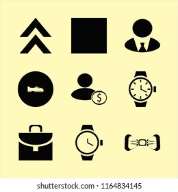 suit vector icons set. with white bow tie, watch, briefcase and men shoes in set