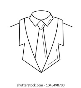 Suit vector line icon isolated on white background. Business suit with jacket, shirt and necktie line icon for infographic, website or app.
