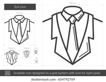 Suit vector line icon isolated on white background. Suit line icon for infographic, website or app. Scalable icon designed on a grid system.