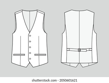 Suit waistcoat. Men's office wear. Vector technical sketch. Mockup template.