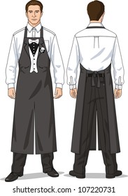 The suit for the waiter consists of a shirt, trousers and an apron