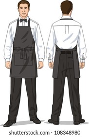 The suit for the waiter consists of a shirt, trousers and an apron