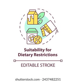 Suitability for dietary restrictions multi color concept icon. Lactose intolerance, vegetarian food. Round shape line illustration. Abstract idea. Graphic design. Easy to use in article, blog post