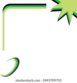 Suitable for abstract backgrounds, geometric designs, tech themed projects. Corner, star, curve in green and black. Unique shapes for modern designs.