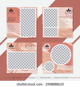 Suitable for beauty salon social media post and web. Vector illustration with photo college. Set modern square editable banner template.