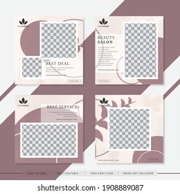 Suitable For Beauty Salon Social Media Post And Web. Vector Illustration With Photo College. Set Modern Square Editable Banner Template.