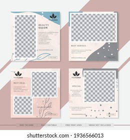 Suitable For Beauty Salon Social Media Post And Web. Vector Illustration With Photo College. Set Modern Square Editable Banner Template.