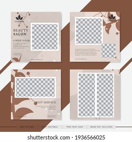 Suitable For Beauty Salon Social Media Post And Web. Vector Illustration With Photo College. Set Modern Square Editable Banner Template.