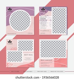 Suitable for beauty salon social media post and web. Vector illustration with photo college. Set modern square editable banner template.