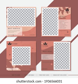 Suitable for beauty salon social media post and web. Vector illustration with photo college. Set modern square editable banner template.