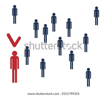 Suitable Candidate for a Job Abstract Human Figure Marked in Red. Work for a company and staff recruitment process