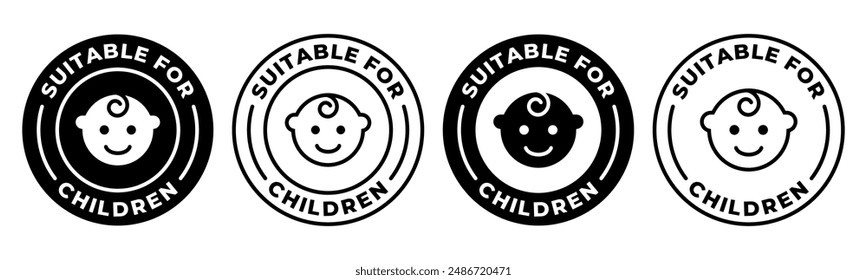 Geeignet für Kinder Label. Kinderfreundliche Ikone. Babysichere zugelassene Vektorillustration. Kinderfreundliches Siegel. Geeignet für Kinder Emblem, Abzeichen, Zeichen, Symbol oder Stempel isoliert.