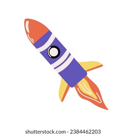 Geeignet für die Gestaltung von Raumthemen, Missionen zum Mond oder Mars. Space-Rakete für Raumflüge, Vektorgrafik im Cartoon-Stil, einzeln auf weißem Hintergrund.