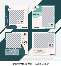Suitable for furniture social media post and web. Vector illustration with photo college. Set modern square editable banner template.