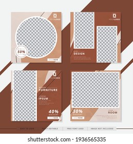 Suitable for furniture social media post and web. Vector illustration with photo college. Set modern square editable banner template.