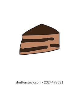 Suitable for junk food design themes. Sweet Chocolate Cake Dessert with Creme Pie Slice Piece Minimal Flat Line Outline Colorful and Stroke Icon Pictogram