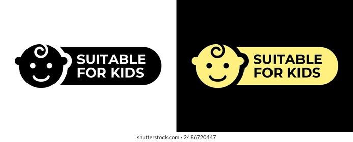 Suitable for kids label. Baby friendly icon. Child safe approved vector illustration. Children friendly seal. Suitable for kids emblem, badge, sign, symbol or stamp for product package isolated.