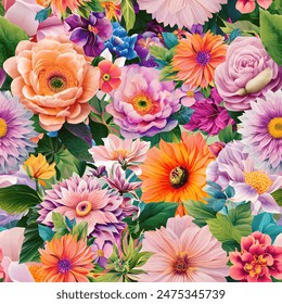 Suitable meter pattern for textile consisting of beautiful flowers