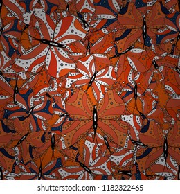 Suitable for paper, fabric, packaging. Seamless pattern. Butterflies on orange, white and black cute background. Vector.