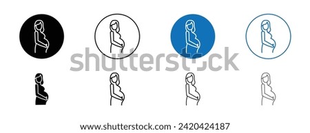 Suitable in Pregnancy Line Icon Set. Pregnant Woman Gynecology Health Symbol in Black and Blue Color. [[stock_photo]] © 