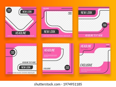 Suitable for social media post and web internet ads, stories, story, flyer, look book magazine. Social media promotion post. New Set of Editable minimal square banner template. Vector illustration.